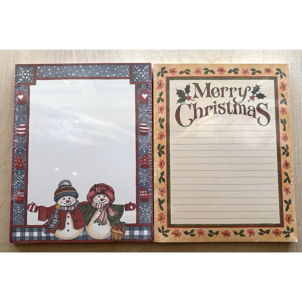 Vtg Main St Press Christmas Note Pad LOT of 2 NIP Baldwin Stouffer Snowmen Holly